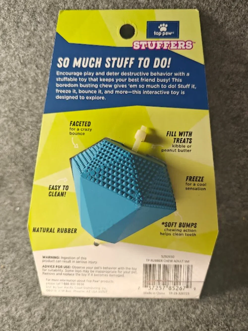 Top Paw Stuffers Dog Toy Treat Dispenser Natural Rubber Blue NEW